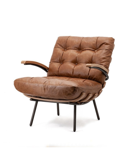 Fauteuil en cuir et bois Bastiaan