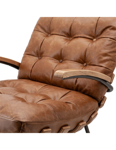 Fauteuil en cuir et bois Bastiaan