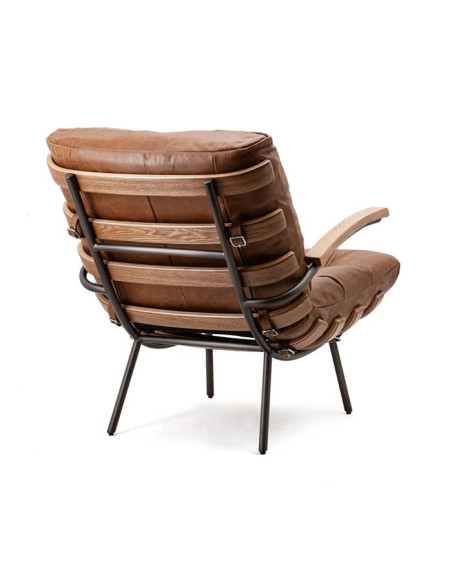 Fauteuil en cuir et bois Bastiaan