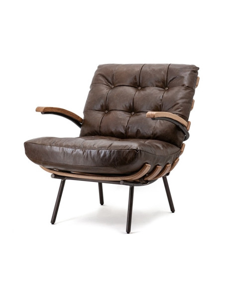 Fauteuil en cuir et bois Bastiaan
