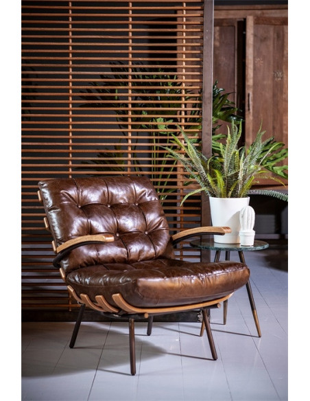 Fauteuil en cuir et bois Bastiaan