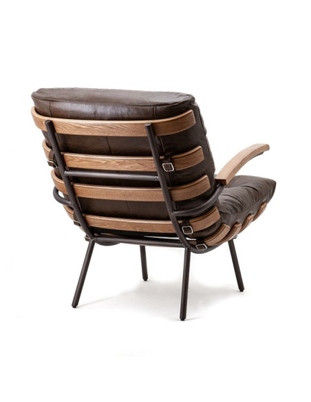 Fauteuil en cuir et bois Bastiaan