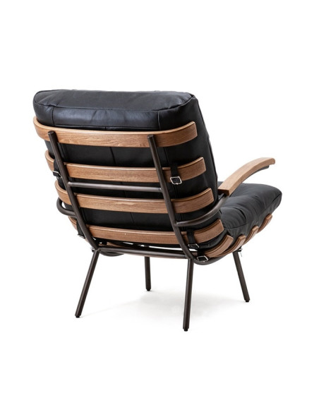 Fauteuil en cuir et bois Bastiaan