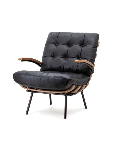 Fauteuil en cuir et bois Bastiaan