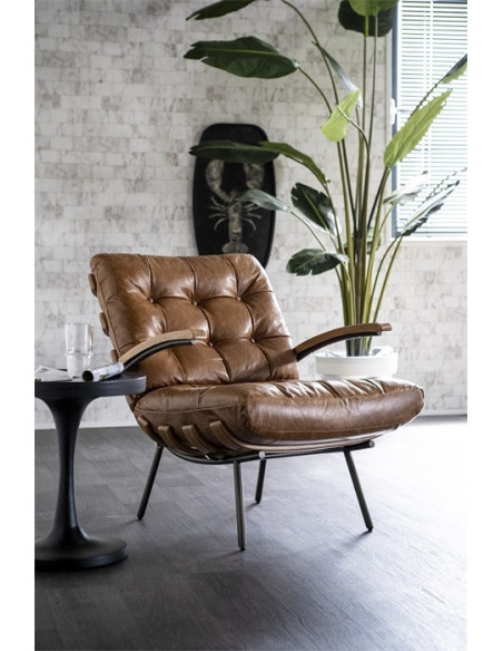Fauteuil en cuir et bois Bastiaan