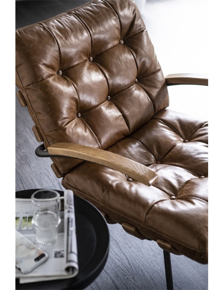 Fauteuil en cuir et bois Bastiaan