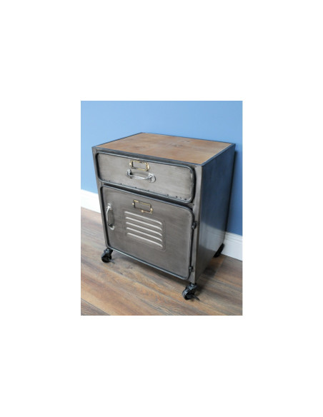 Table de chevet sur roulettes style indus