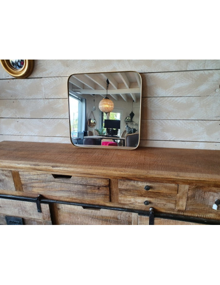 Miroir carré en métal doré avec bouts arrondis