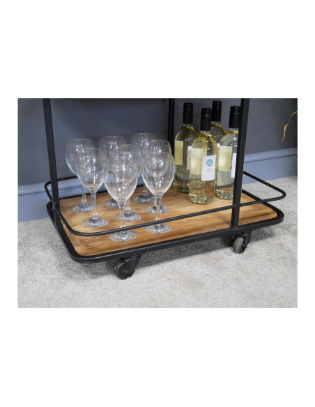 Desserte roulante en métal et bois
