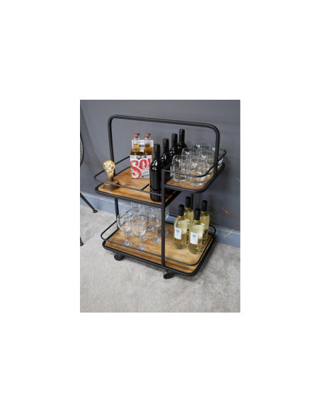 Desserte roulante en métal et bois