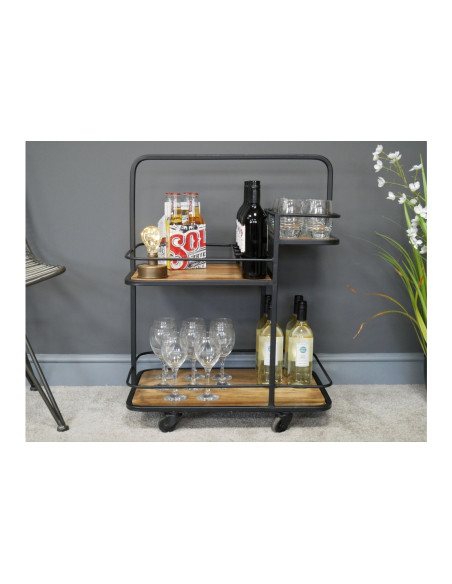Desserte roulante en métal et bois