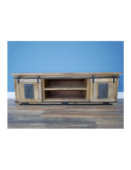 Meuble TV en bois massif portes coulissantes 160 cm