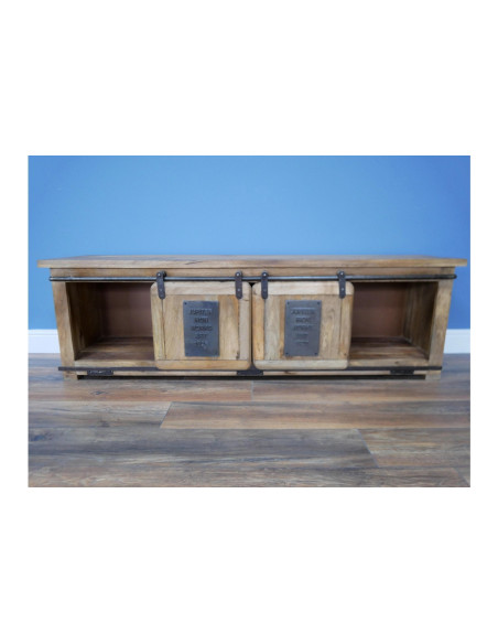 Meuble TV en bois massif portes coulissantes 160 cm