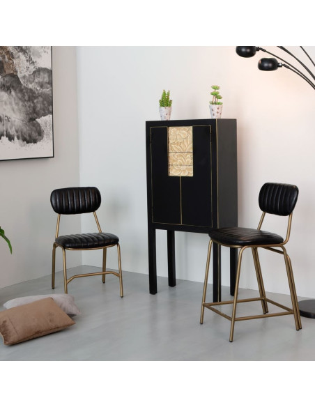 Tabouret de bar vintage noir et or
