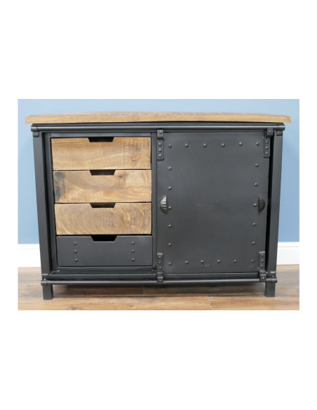 Buffet métallique avec porte coulissante et 4 tiroirs