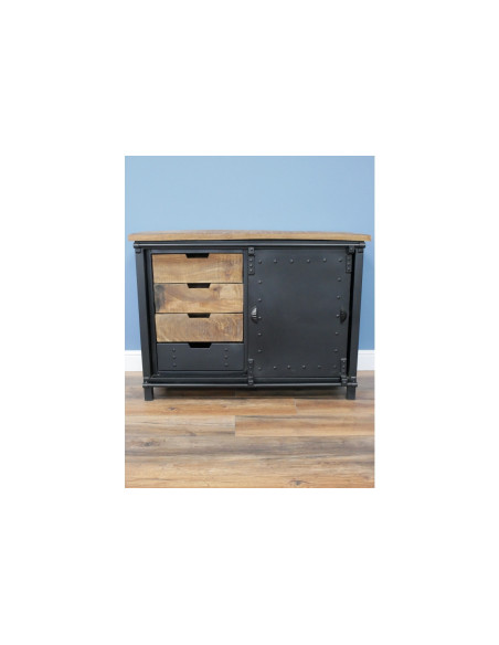 Buffet métallique avec porte coulissante et 4 tiroirs