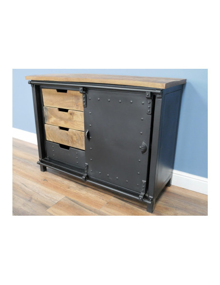 Buffet métallique avec porte coulissante et 4 tiroirs