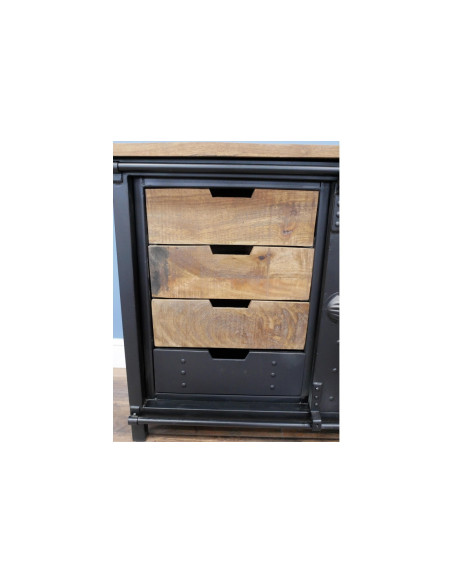 Buffet métallique avec porte coulissante et 4 tiroirs