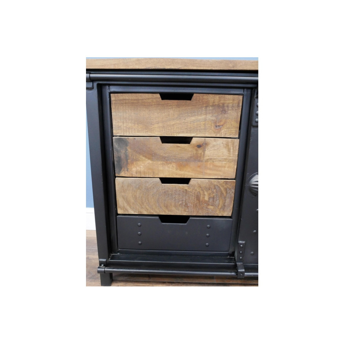 Meuble Vitrine Industriel Palazzo INT – Armoire Métal Et Bois – 2 Portes – Loft