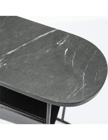 Table d'appoint en marbre avec porte-revues en cuir