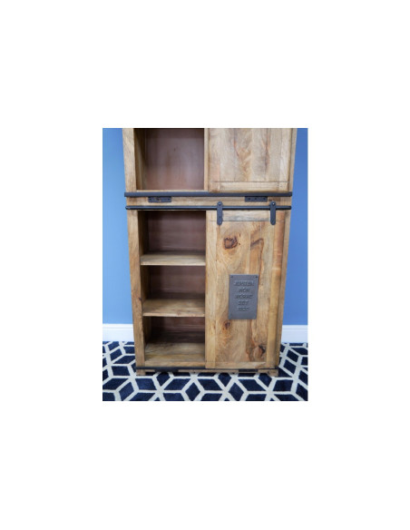 Armoire haute en bois massif avec portes coulissantes