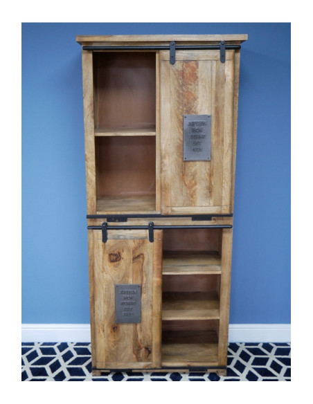 Armoire haute en bois massif avec portes coulissantes