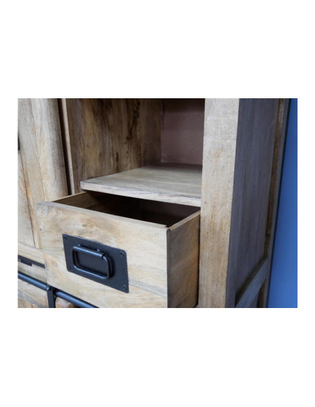 Armoire haute en bois massif avec portes coulissantes