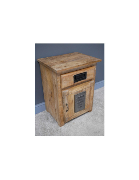 Chevet en bois massif style indus avec porte et tiroir