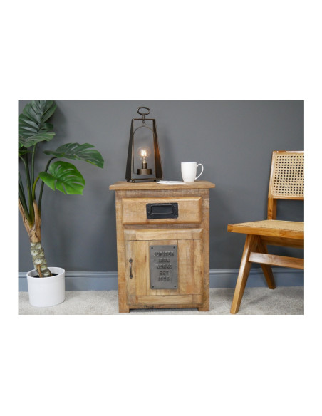 Chevet en bois massif style indus avec porte et tiroir