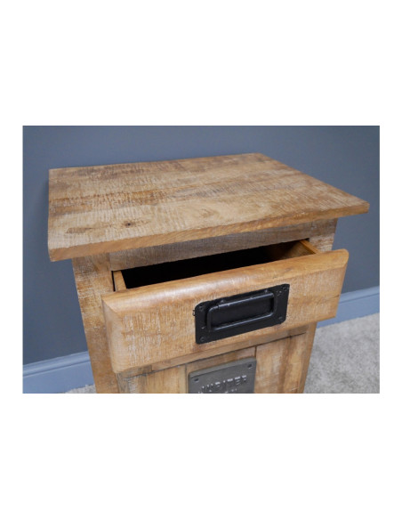 Chevet en bois massif style indus avec porte et tiroir