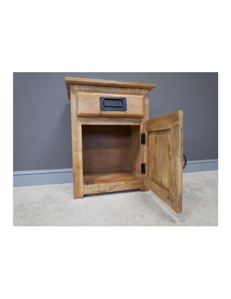 Chevet en bois massif style indus avec porte et tiroir