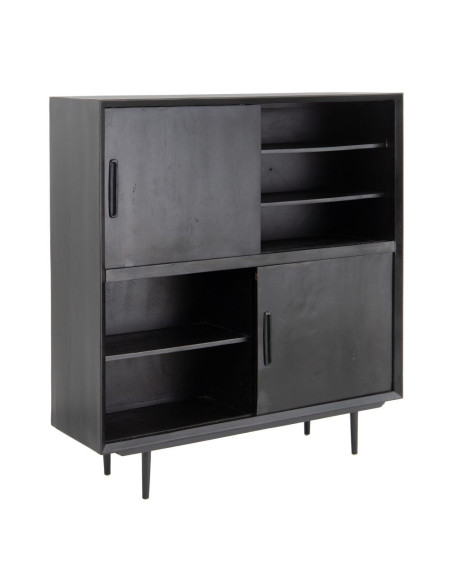 Meuble de rangement noir avec portes coulissantes et tiroirs