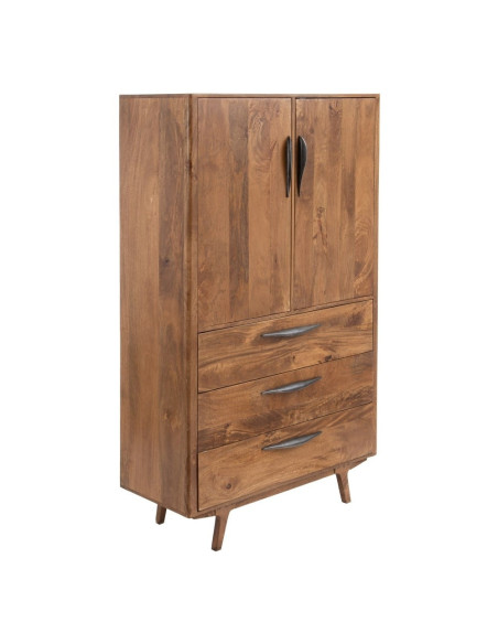Armoire haute en bois massif 2 portes et 3 tiroirs