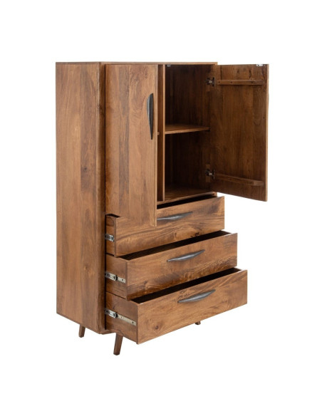 Armoire haute en bois massif 2 portes et 3 tiroirs