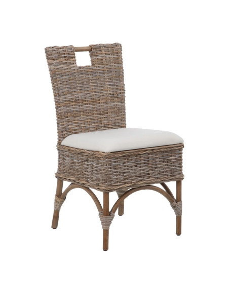 Chaise en rotin naturel avec poignée et coussin