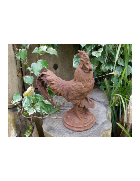 Coq déco en fonte rouillé