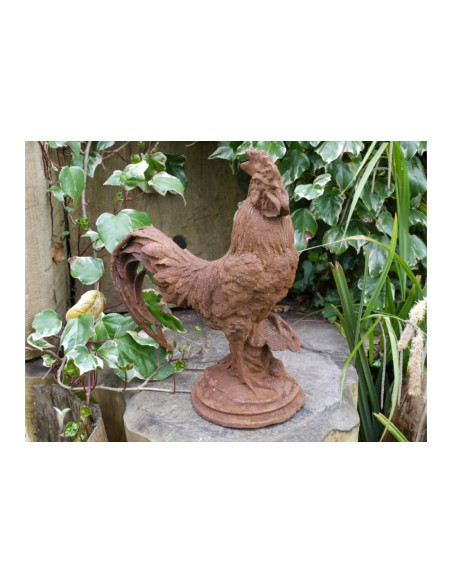 Coq déco en fonte rouillé