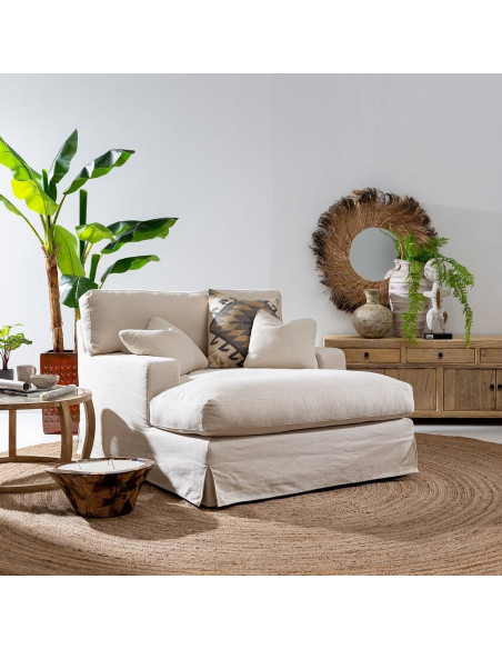 Méridienne en tissu beige avec coussins