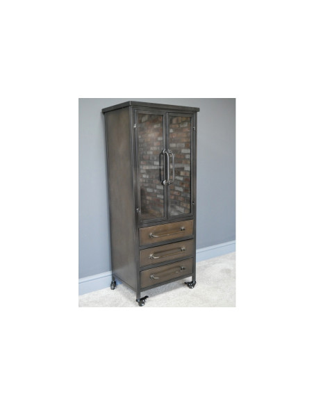 Vitrine métallique sur roulettes avec 3 tiroirs