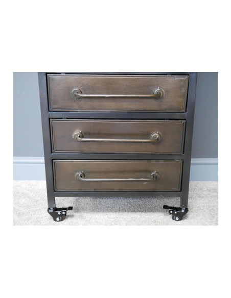 Vitrine métallique sur roulettes avec 3 tiroirs