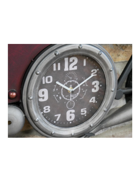 Grande déco murale moto ancienne avec horloge intégrée 120 cm