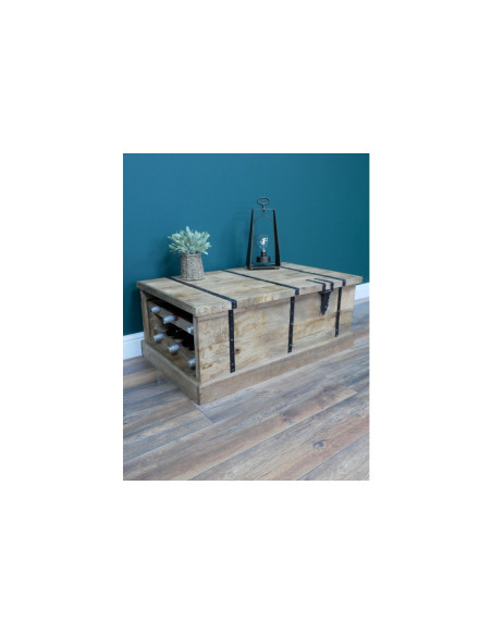 Table basse coffre bar à vin en bois massif