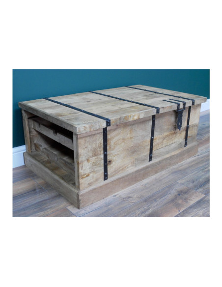 Table basse coffre bar à vin en bois massif