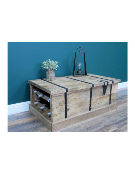 Table basse coffre bar à vin en bois massif