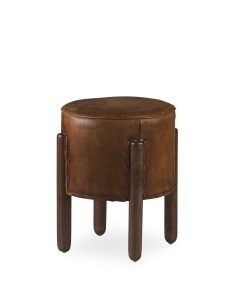 Tabouret rond en teck et cuir