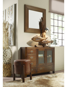 Tabouret rond en teck et cuir 2