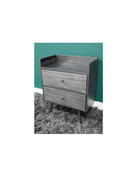 Chevet en métal gris avec double tiroirs