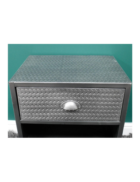 Chevet en métal gris avec rangements