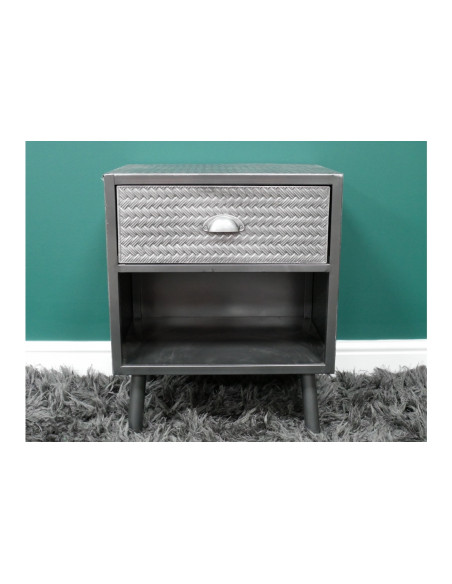 Chevet en métal gris avec rangements