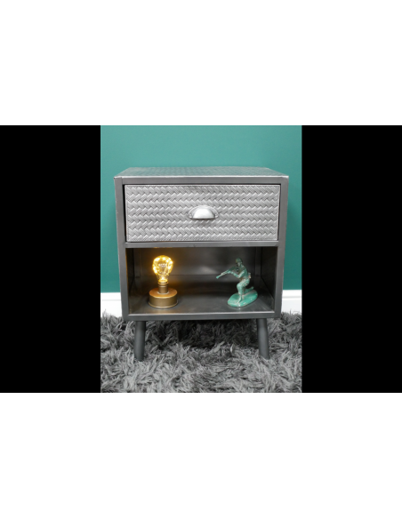 Chevet en métal gris avec rangements